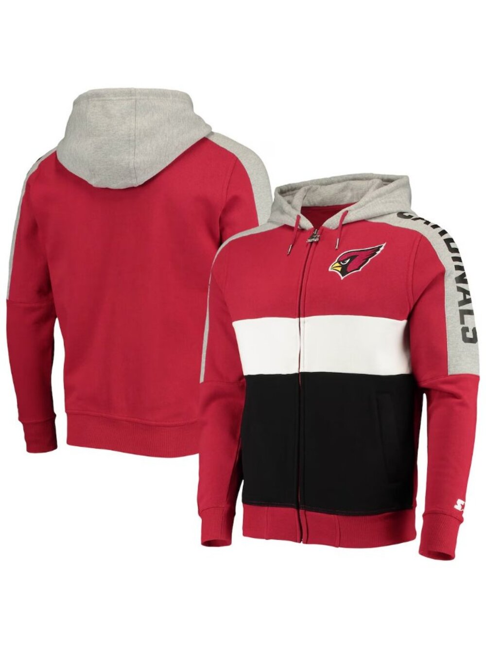Starter Arizona Cardinals Full Zip Hoodie Color Block Men's - NEW